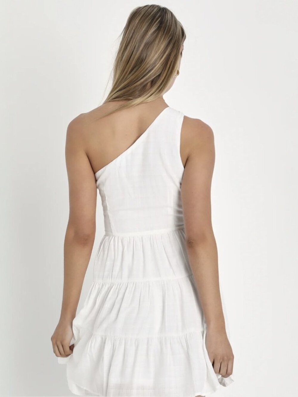 Lulus Adorable Sight White One-Shoulder Tiered Mini Dress NWT - Picture 3 of 8